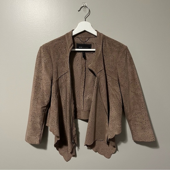 BCBGMaxAzria Brown Faux Suede Asymmetrical Crop Jacket - Picture 6 of 15
